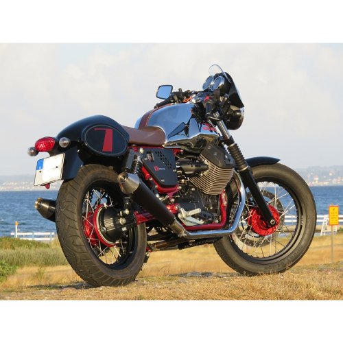Agostini kit de tubos de escape, negro, homologado - Moto Guzzi V7 I+II Racer, Café