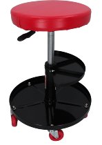 SD-TEC Workshop stool, height adjustable, red, with tool tray