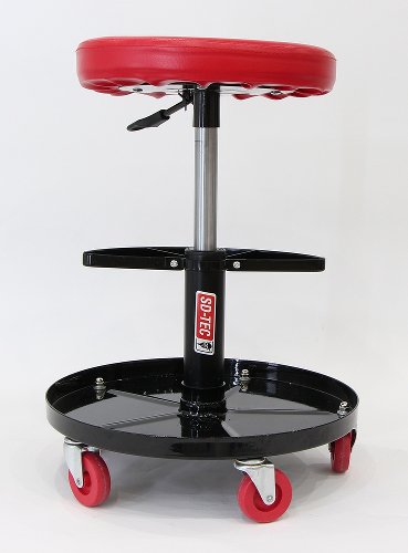 SD-TEC Workshop stool, height adjustable, red, with tool tray