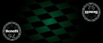 Benelli Motorcycle carpet, with checkered flag, black/green, 190 x 80 cm