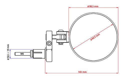 CNC Racing Lenkerendenspiegel, Rocket, Ø94,5mm, links, schwarz - Universal