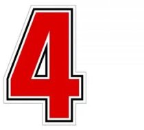Aufkleber Startnummer -4- rot mit schwarzem Rand, H=6,3cm