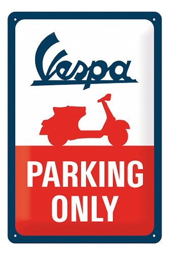 Vespa Tin plate sign `parking only`, 20x30 cm