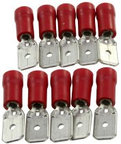 Flat-pin plug 6,8mm male, red, set 10 pieces