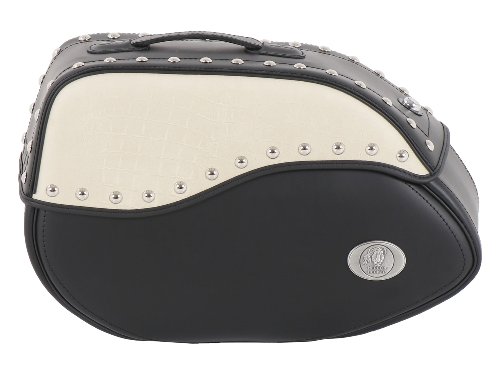 Hepco & Becker Leather single bag Ivory left for tube saddlebag carrier, Black / Ivory