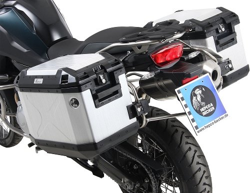 Hepco & Becker Sidecarrier Cutout stainless steel + Xplorer sideboxes, Silver - BMW F 850 GS