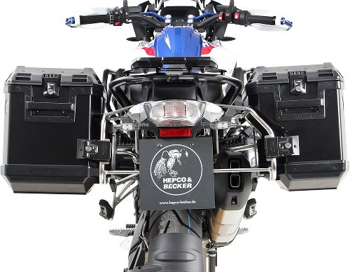 Hepco & Becker Sidecarrier Cutout stainless steel + Xplorer sideboxes, Silver - BMW R1250 GS