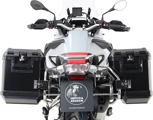 Hepco & Becker Sidecarrier Cutout stainless steel + Xplorer sideboxes, Black - BMW R1250 GS