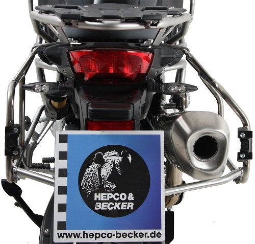 Hepco & Becker Sidecarrier Cutout stainless steel + Xplorer sideboxes, Black - BMW F850 GS Adventure