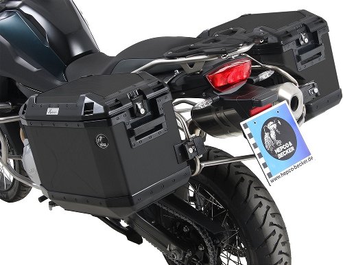 Hepco & Becker Sidecarrier Cutout stainless steel + Xplorer sideboxes, Black - BMW F850 GS Adventure