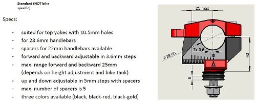 Gilles Handlebar riser kit, adjustable, black - Aprilia 1000, 1100 Tuono V4, R, APRC