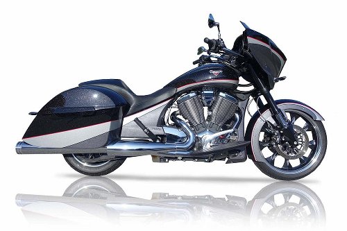 V-Performance Twin DOUBLE RING Exhaust set, D. 100mm, Euro 3, Chrome - Victory X-Country (2014->)